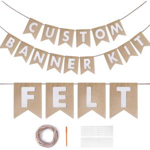 Custom Banner Kit, 28 Burlap Banner with 92 Felt Letters, Make Your Own Diy Customizable Kit for Birthday Wedding Party Decorations (Beige+White)
