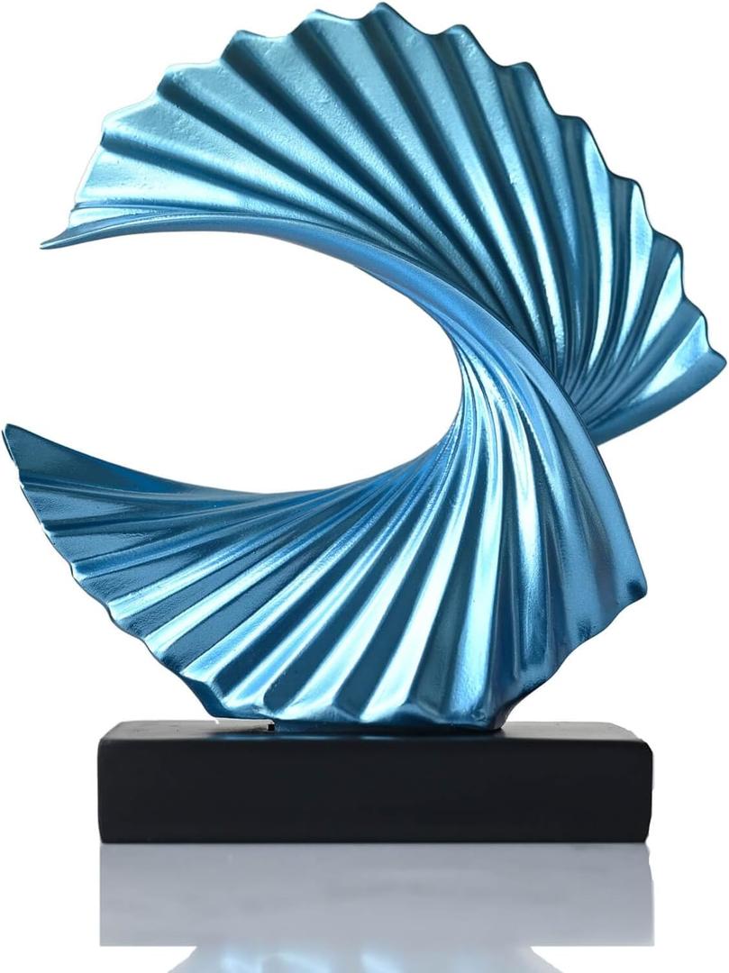 Modern Blue Ocean Wave Sculpture Abstract Resin Statues for Home Decor, Elegant Coffee Table Decor for Living Room, Unique Home Dcor Accents & Art Deco Decor for Office, Shelf, or Entryway