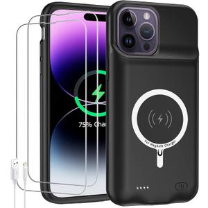 Battery Case for iPhone 14 Pro Max,Upgraded 10800mAh Rechargeable Portable Protective Extended Charger Case Wireless Charging Compatible with iPhone 14 Pro Max (6.7 inch) Charging Cover& Carplay-Black