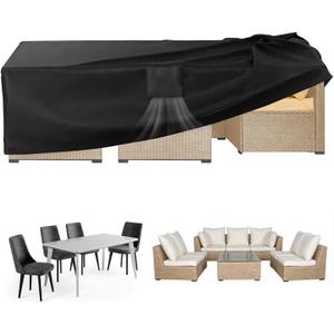 Patio Furniture Set Cover, 86"L X 44"W X 28"H, 600D Outdoor Table and Chair Covers Waterproof, Heavy Duty Outdoor Furniture Cover, Patio Sectional Sofa Couch Set Cover, Black