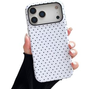 Compatible with iPhone 17 Pro Case, Fashion Cute Polka Dot Pattern Aesthetic Design for Women, Soft TPU and Hard Back Shockproof Phone Case for iPhone 17 Pro 6.3 inch, White