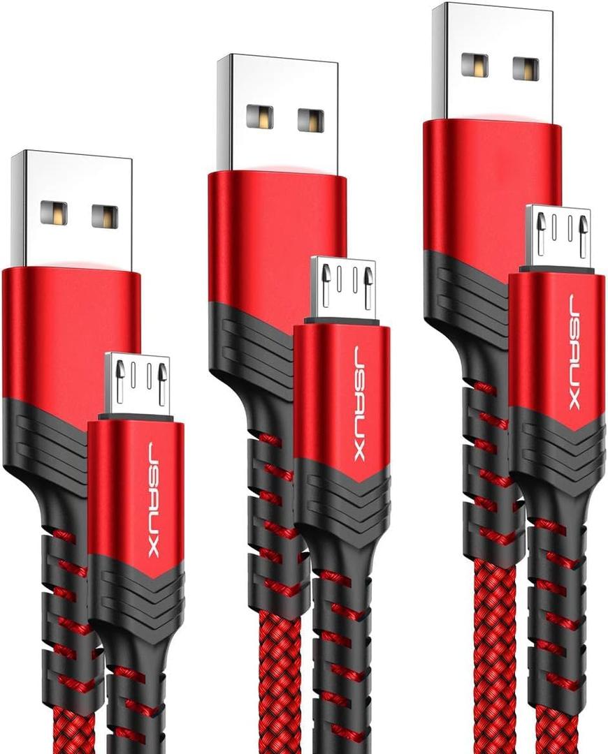 JSAUX Micro USB Charger Cable, (3-Pack 3.3ft+6.6ft+10ft) for Android Charger Micro USB to USB A Nylon Braided Cord Compatible with Samsung Galaxy S6 S7 Edge Note 5, Kindle and More-Red