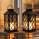 Homemory Solar Lanterns Outdoor Waterproof Hanging with Flickering Flameless Candles, 2 Pack 13'' Garden Outdoor Lantern Decorative for Patio Front Porch Backyard Balcony Cabin Outside Table(Black)