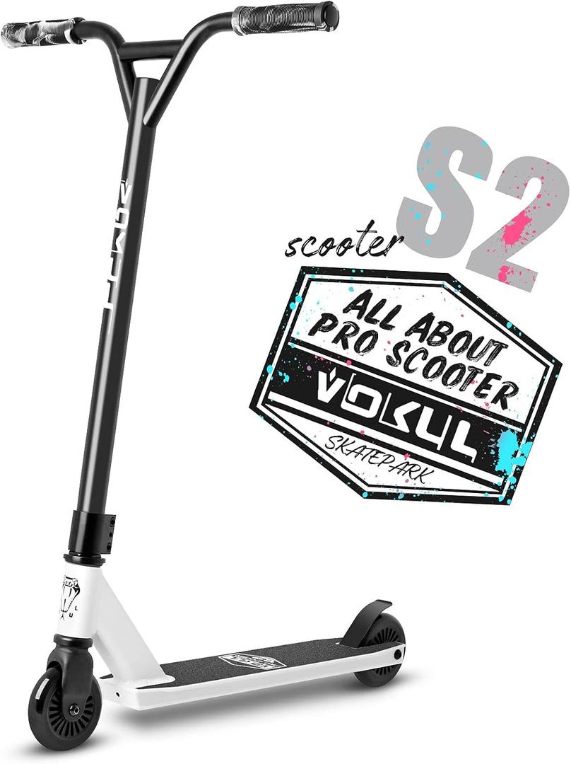 VOKUL Pro Stunt Scooter with Stable Performance - Best Entry Level Trick Freestyle Pro Scooter for Age 6 Up Kids,Boys,Girls(Black/White)