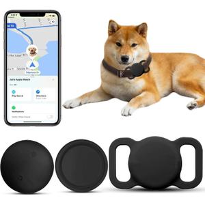 Dog Tracker with Collar Holder, Smart Pet Tracker, MFi Certificated Tracking Device, Waterproof Bluetooth, No Monthly Fee, Works with Find My - GPS Tracker, Black