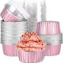 Mini Aluminum Foil Cupcake Baking Cups with Lids (40pcs, 5oz) Round Cupcake Foil Liners Tart Pie Tin Pan Holder - Disposable Mini Cake Containers Flan Molds for Pudding, Souffle, Party, Wedding
