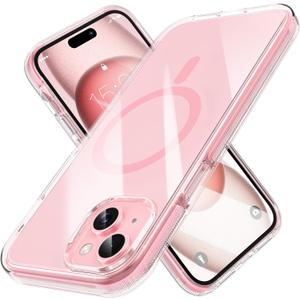 MILPROX Compatible with iPhone 15 Case - with Screen Protector - Compatible with MagSafe - Magnetic Clear Trasparent Design - Non Yellowing Anti Slip - All PC Protective Phone Cover - Pink