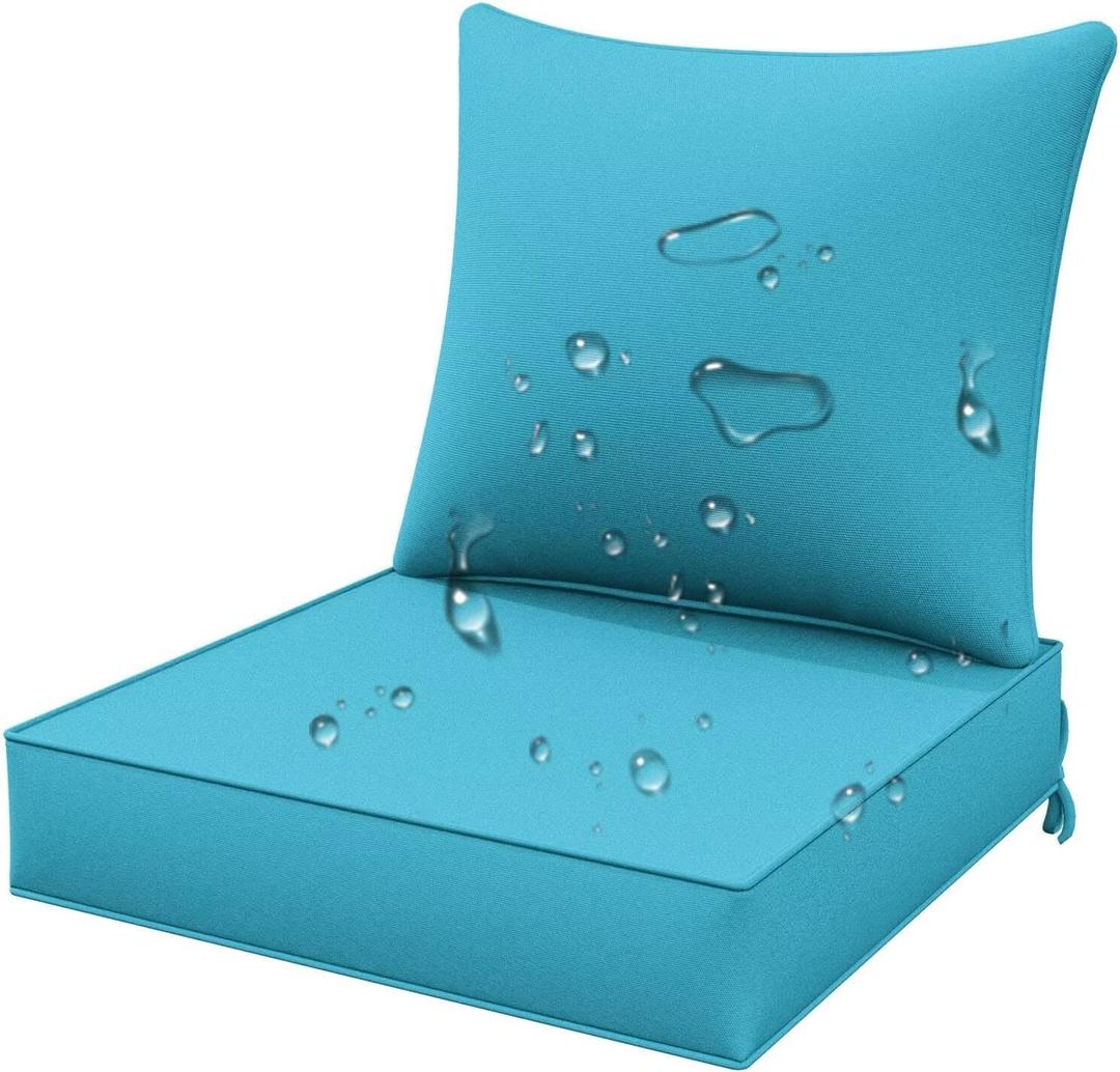 Outdoor Chair Cushions Set - 24" *24" *4" Waterproof Patio Furniture Cushions with Removable Cover, 24"x 22" Deep Seat Back Pillow, 4 Inch Thick Blue Patio Cushions with 45D High Density Sponge