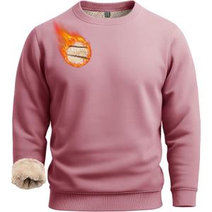 Boladeci Men's Full Sherpa Lined Crewneck Sweatshirts Heavy-weight Fleece Pullover Thick Thermal Long Sleeve Cotton (XX-Large, Pink)