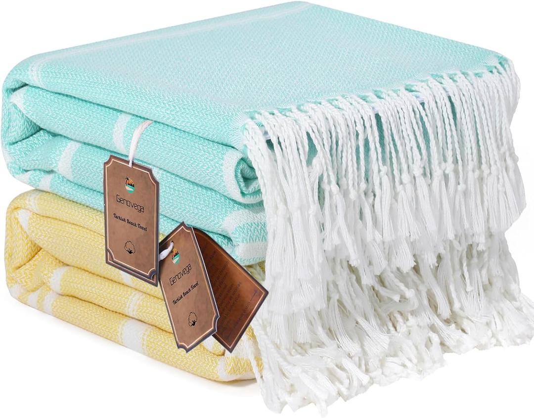 2 Packs Turkish Beach Towels Vacation Essentials Quick Dry Sand Free Oversized Bath Pool Swim Towel Extra XL Large Big Blanket Adult Travel Cruise Accessories Must Haves Clearance Stuff