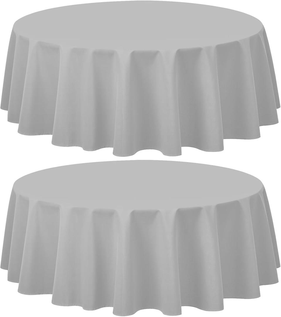 CXPSINC 2 Pack Premium Disposable Plastic Tablecloth 84" Round Table Cover for Birthdays Weddings Christmas Anniversary (Silver Grey)