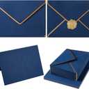50 Pack A4 Envelopes with 4x6 Folded Cards and Gold Stickers, 4x6 Gold Envelopes for Office, Wedding, Invitations, Graduation, Baby Shower (Navy Blue, 4x6)