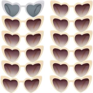 12 Pairs Bachelorette Party Sunglasses Heart Shaped Sunglasses Party Decorations Bridesmaid Proposal Gifts Women (White&champagne)