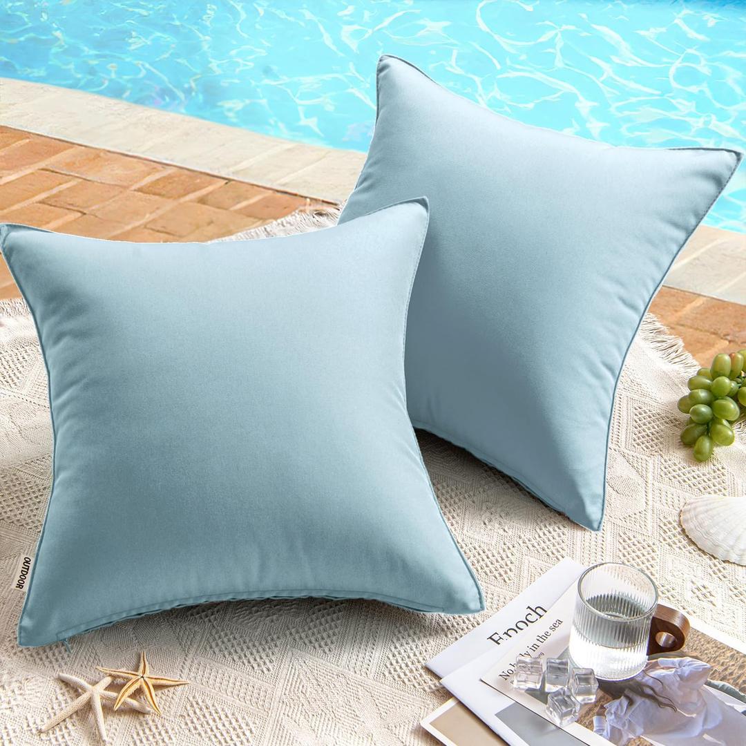MIULEE Pack of 2 Decorative Outdoor Waterproof Pillow Covers Garden Cushion Sham Throw Pillowcase Shell for Spring Patio Tent Couch, 18x18 Inch, Blue