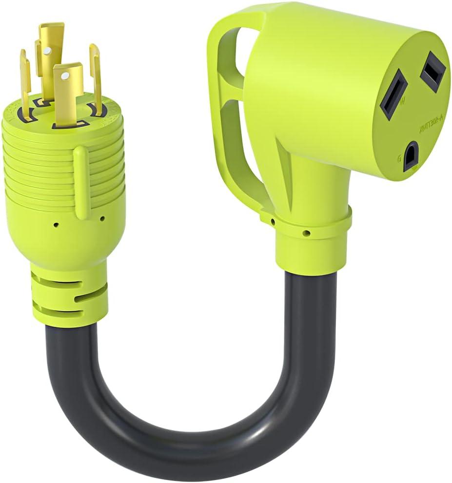 4 Prong 30 Amp RV Generator Adapter Cord,NEMA L14-30P Twist Lock Male Plug to NEMA TT-30R Female,Outdoor Ower Equipment Suitable for RV Trailer Camper,STW 10 AWG,ETL Listed (12 Inch)