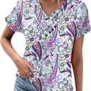 Womens Tops Summer Casual V Neck Shirts Trendy Floral/Graphic Print Tie Dye Tunics Basic Short Sleeve Tees, XL 