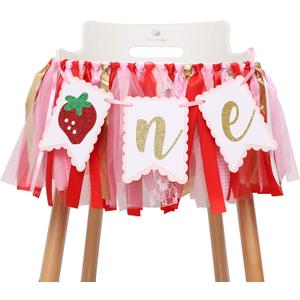 Berry Strawberry Theme High Chair Banner - Smash Cake Photo Prop - 1st Birthday Photo Backdrop Decorations - Souvenir and Gifts for Kids