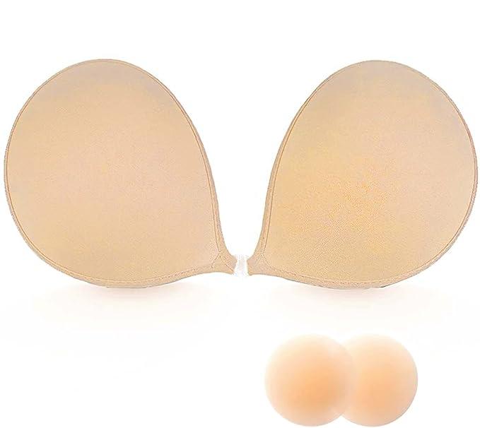 Adhesive Bra Strapless Sticky Bra for Women | Achieve Push up & Breast Lift | Perfect for Backless Dresses (A) Beige
