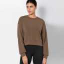ODODOS Modal Soft Long Sleeve Cropped Sweatshirts for Women Oversized Crew Neck Pullover Crop Top (Brown, S)