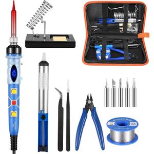 Soldering Iron Kit, 13-in-1 80W LCD Digital Soldering Welding Iron Kit, Stepless Adjustment Soldering Gun with Ceramic Heater, Portable Soldering Kit with Full Set of Tools for Metal, Electric, DIY