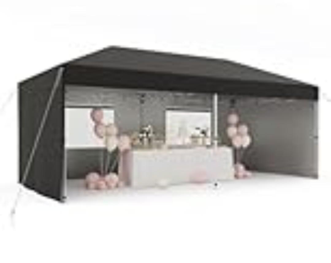 10x20 Pop Up Canopy Tent with 4 Sidewalls, Heavy Duty Outdoor Canopy UPF 50+ All Season Waterproof Commercial Street Vendors Party Tents with Roller Bag, 8 Stakes & 6 Sandbags, Black