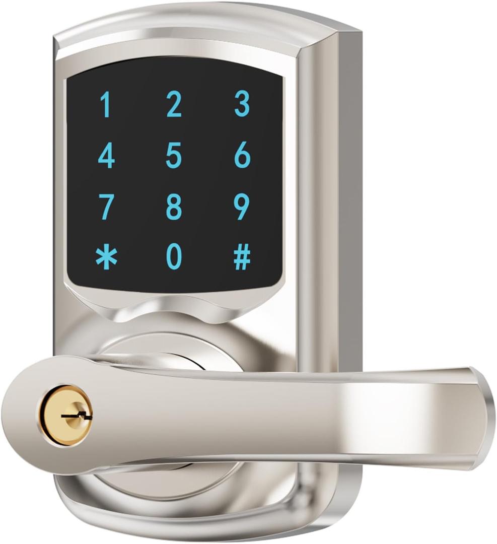 HIDALIFE Keyless Entry Door Lock, Electronic Keypad Door-Lock with Handle, Touchscreen, Auto-Locking, Anti-peep Password, Easy to Install for Front Door, Home, Office, Satin Nickel