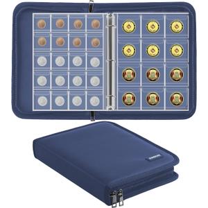 Coin Collection Book for Collector,260 Pockets Fireproof Coin Collection Holder Album,Coin Collection Organizer Storage Box Case Album for 20/25/ 27/30/ 38mm Coins,Blue