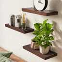 BAYKA Floating Shelves for Wall, Set of 3, Wall Mounted Rustic Wood Shelves for Bathroom, Bedroom, Living Room, Kitchen, Small Hanging Shelf for Books/Storage/Room Decor, Walnut-Like, 15.7in