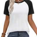 WIHOLL Beach Vacation Clothes for Women Spring Tops Trendy Cute Summer Outfits Travel Raglan Sleeve Tshirts Black White M