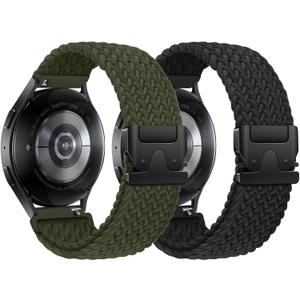 Braided Bands Compatible with Samsung Galaxy Watch Band 7 6 5 4 FE & 6 4 Classic & 5 Pro & Active 2, 20mm Stretchy Sport Band for Smaung Watch 47mm 46mm 45mm 44mm 43mm 42mm 40mm (Black/Army Green)