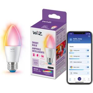 WiZ 40W B12 Color LED Smart Candle-Shaped Bulb - Pack of 1 - E26- Indoor - Connects to Your Existing Wi-Fi - Control with Voice or App + Activate with Motion - Matter Compatible (1 Pack)