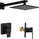 Matte Black Shower Faucet Set, Single Function Shower Trim Kit with Rough-in Valve, Square Rain Shower Head System Included Extra Long Shower Arm for Bathroom