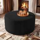 BSHOMGI Round Coffee Table Ottoman for Corduroy Cloud Sectional Couches in a Box Memory Foam Compressed Pouf Footstool Rest for Living Room, Bedroom, Makeup Room No Assembly Require(Black, 27.6")
