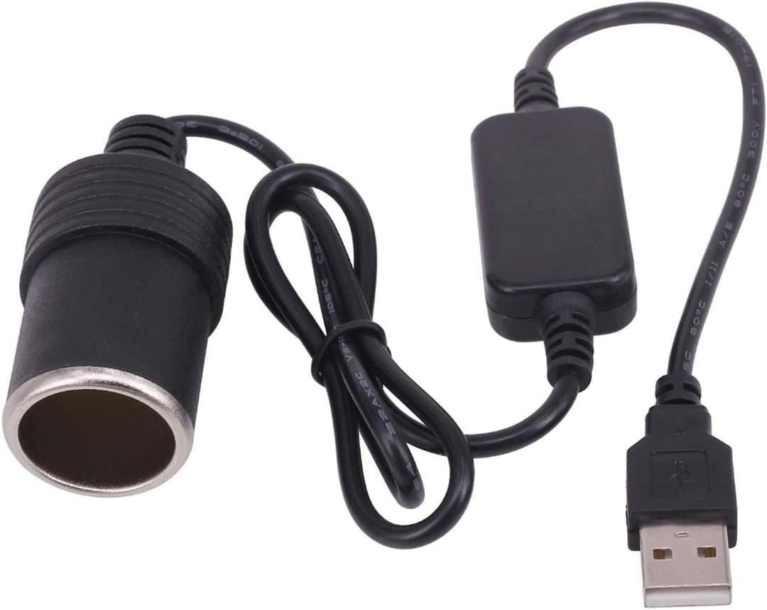 LIXIN 12V Car Cigarette Lighter, USB to Socket Female Cable Converter-Black ((1.2m/3.9ft))