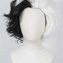 Linfairy Half White and Half Black 2 Tone Wig Halloween Costume Cosplay Wig for Women