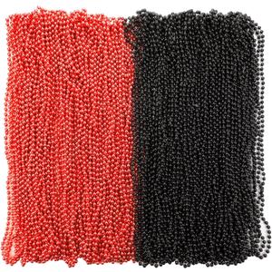 Sasylvia 100 Pcs 33 Inch 6 mm Halloween Mardi Gras Beads Necklaces Bulk, Metallic Beaded Fiesta Party Costume for Masquerade (Red, Black)