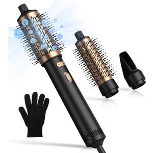 Rotating Hair Dryer Brush Spinning with Detachable Brush(2" & 1.5"),4 in 1 Rotating Hot Air Brush,3 Heats and 2 Speeds 100-120V Negative Ionic Brush Blow Dryer for Curling,Straight,Drying