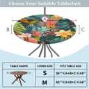 Outdoor Round Tablecloth with Umbrella Hole, Tropical Flowers Fitted Table Cloth with Elastic 36"-44" Waterproof Oil-Proof Circle Patio Table Cover for Picnic Camping Party