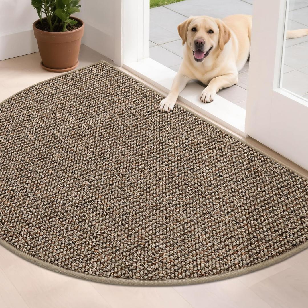 BEQHAUSE Dirt Trapper Door Mat 32" x 48" Half Circle Non-Slip Washable Doormats Entrance Rugs Absorbent Welcome Low Profile Floor Mats for Front Back Door and Entryway, Taupe