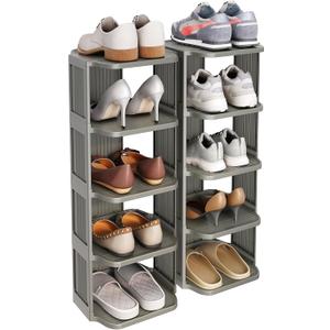Kitstorack 10-Tier Vertical Plastic Shoe Rack, Freestanding Stackable Shoe Storage Organizer Cubes Shoe Shelf Tower or Small Closets and Tight Spaces, Gray