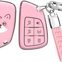 ACEBOY for Buick Key Fob Cover, Soft TPU Case with Metal Braided Rope Keychain for Buick Avenir Envision Encore Chevrolet Suburban Tahoe Blazer EV Colorado GMC Yukon Denali Sierra (Pink,6 Buttons)