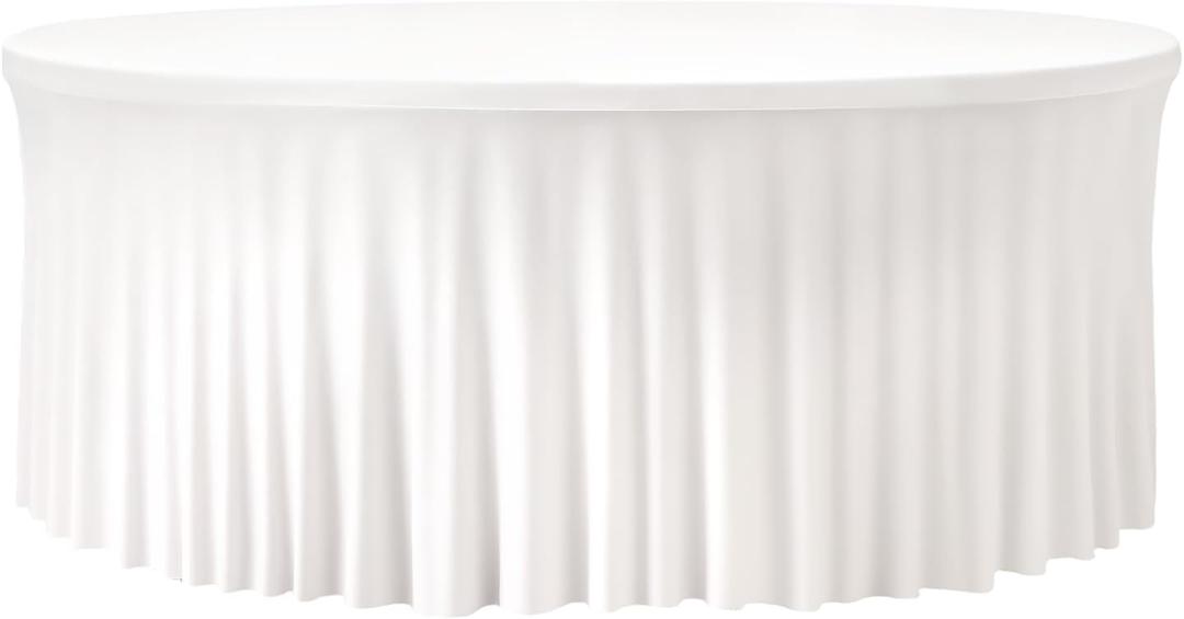 60 Inch White Round Tablecloth, Washable and Wrinkle-Free Circular Table Cover with Elastic Edge for 5FT Table, Reusable Table cloth for Wedding Banquet Party Birthday Buffet Family Reunion