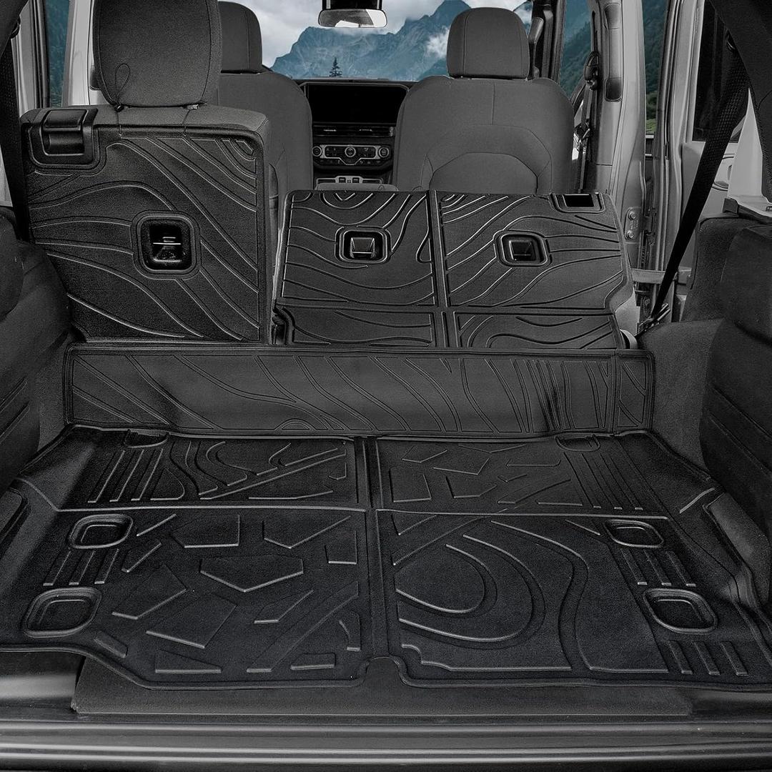 Cargo Mat for 2021-2025 2026 Jeep Wrangler JL 4XE (4-Door Unlimitied), Full Coverage All Weather TPE Protector Cargo Mat with Backrest Mat Trunk Mat Cargo Liner for Jeep Wrangler 4XE Accessories