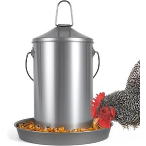 6.6lb Stainless Steel Hanging Chicken Feeder, Metal No Waste Poultry Feeder, Rustproof, Reusable, Long-Lasting, Gravity Feed Chicken Coop Accessories for Chicken, Geese, Duck, Hens, Rooster, Chick