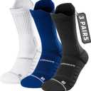 Compression Running Socks 3 Pairs, Cushion Crew Socks, Anti-Blister Moisture Wicking Athletic Hiking Basketball Socks, Size 9-13