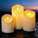Nimiko Solar Outdoor Waterproof Flameless Candles - 3 Pack Solar & Battery Operated LED Candles, White (D3.25" x 4"/5"/6" Assorted Heights) for Garden, Patio, Outdoor Decoration
