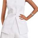 PRETTYGARDEN Women's 2 Piece Sets 2026 Summer Trendy Button Down Suit Vest Tops High Waisted Shorts Business Casual Outfits (White, Small)