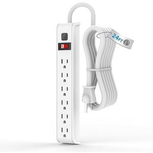 Surge Protector Power Strip, 24 Feet Extension Cord, 600 Joules Surge Protection, Multiple Protection 6 Outlet Strip, 14 AWG Cord, 15A/1875W, ETL Listed