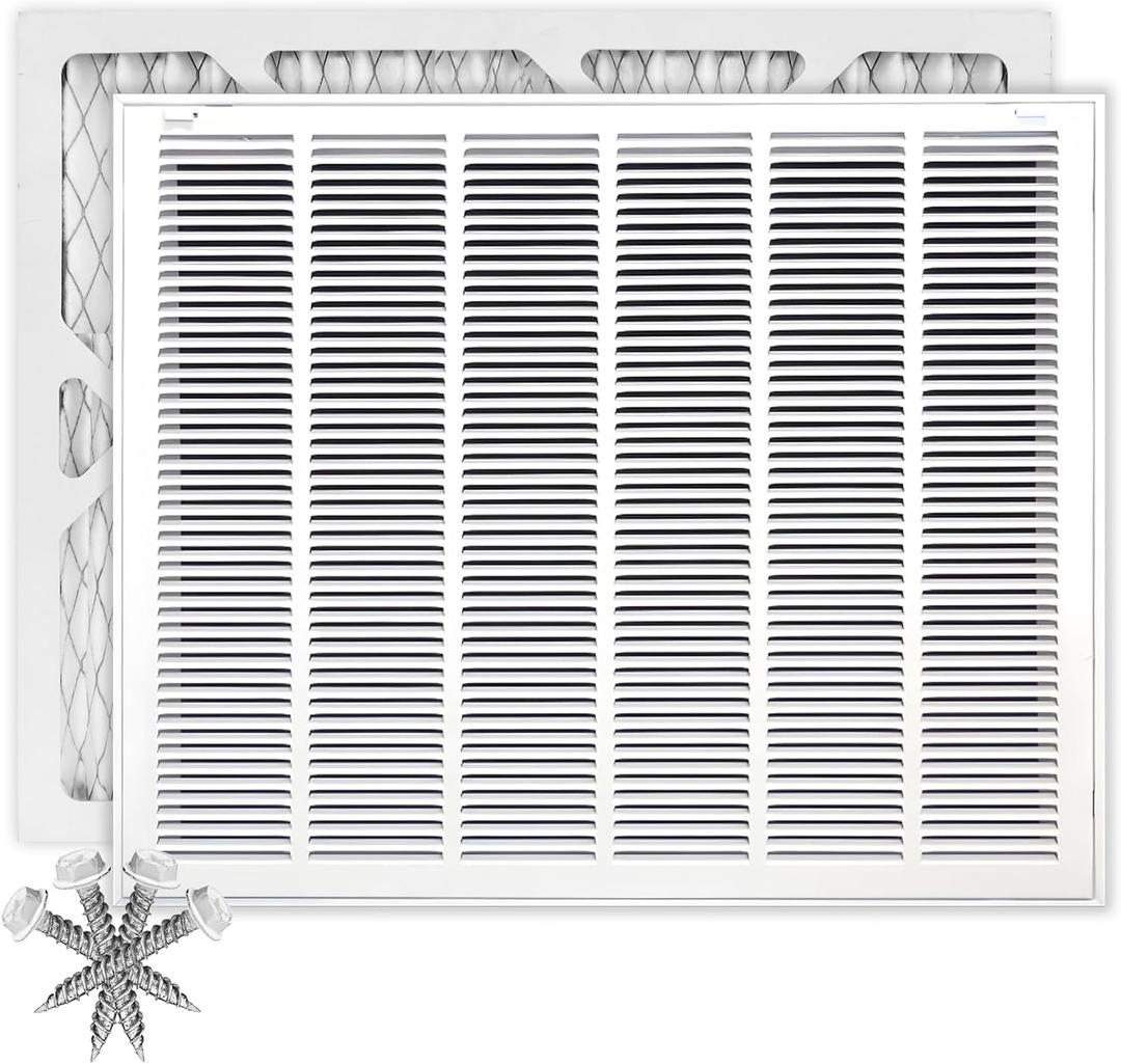 30" X 24" Return Air Filter Grille - Filter Included - Easy Plastic Tabs for Removable Face/Door - HVAC Vent Duct Cover - White [Outer Dimensions: 32.5"w X 26.5"h]