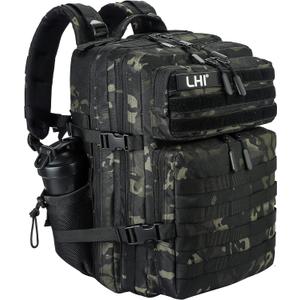 LHI Military Tactical Backpack for Men and Women 45L Army 3 Days Assault Pack Bag Large Rucksack with Molle System - Black CP